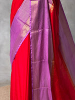 Red and dark lavender crepe silk saree- GAL11D
