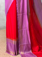Red and dark lavender crepe silk saree- GAL11D