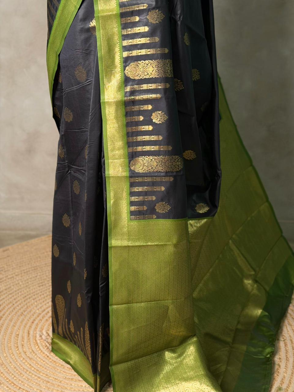 Black and Green silk saree - PBR24A