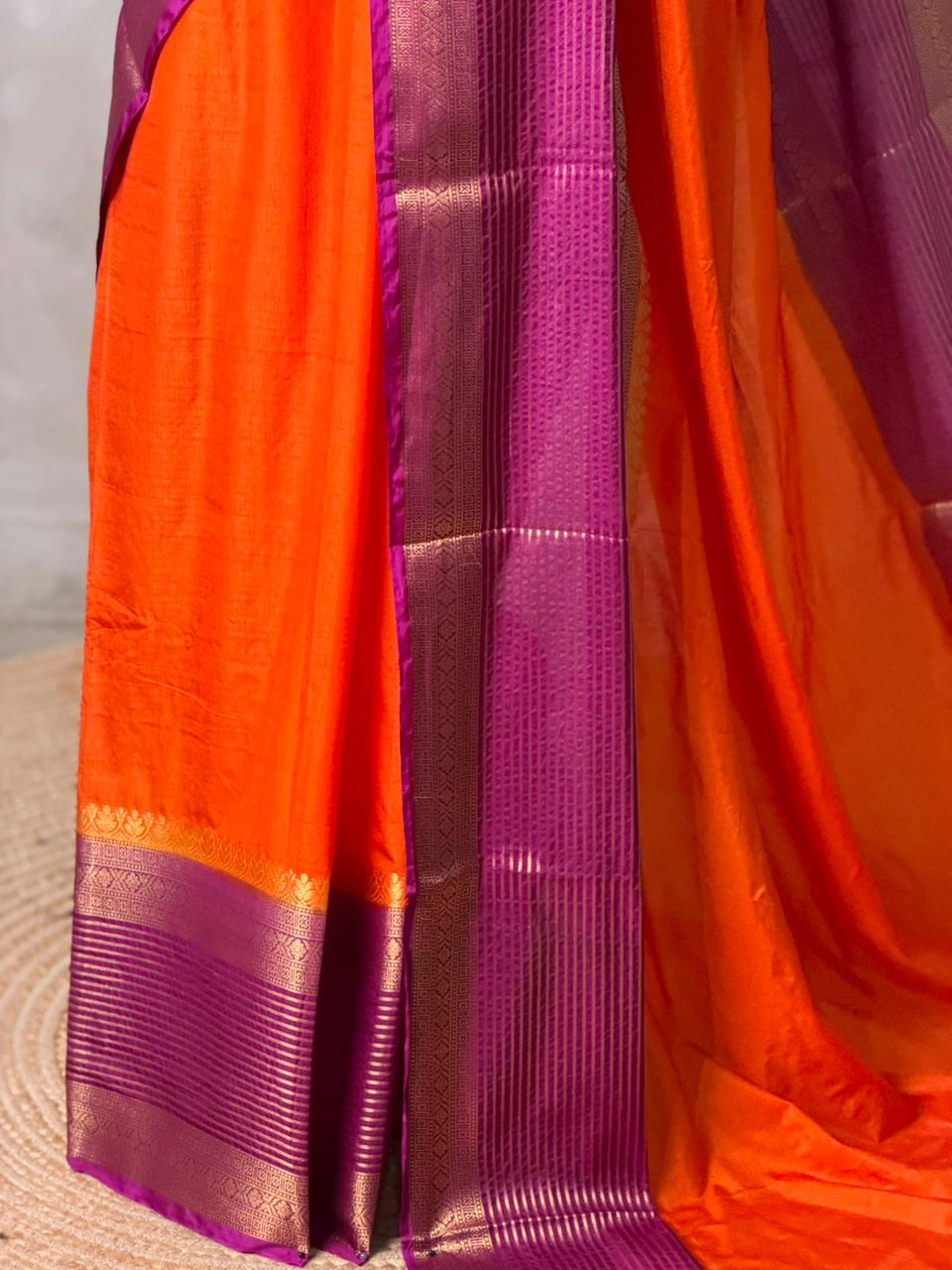 Orange and Magenta Crepe silk saree- GAL11A