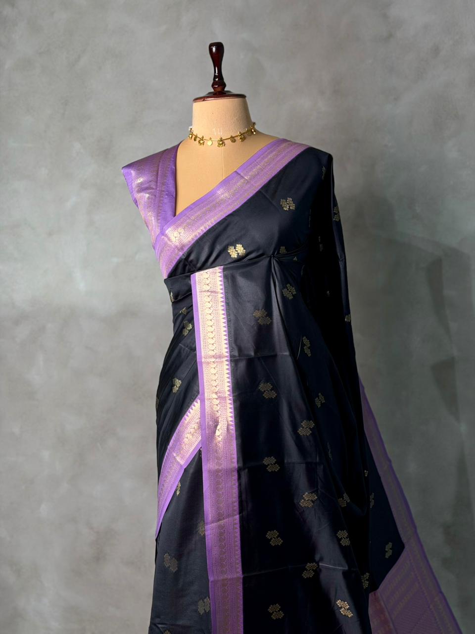 Black and Lavender silk saree - PBR23D