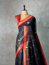 Black and Red blue silk saree - PBR24C