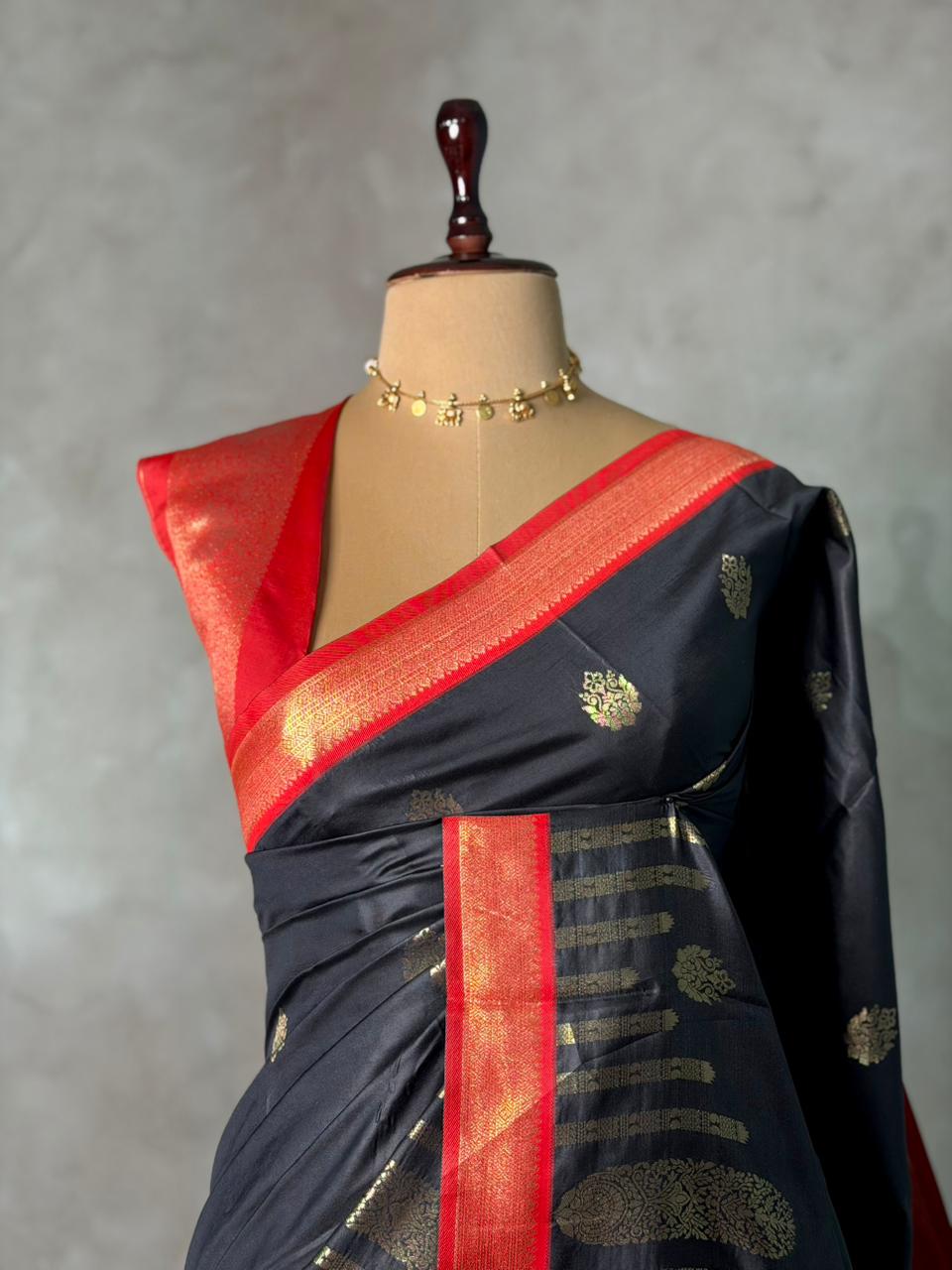 Black and Red blue silk saree - PBR24C