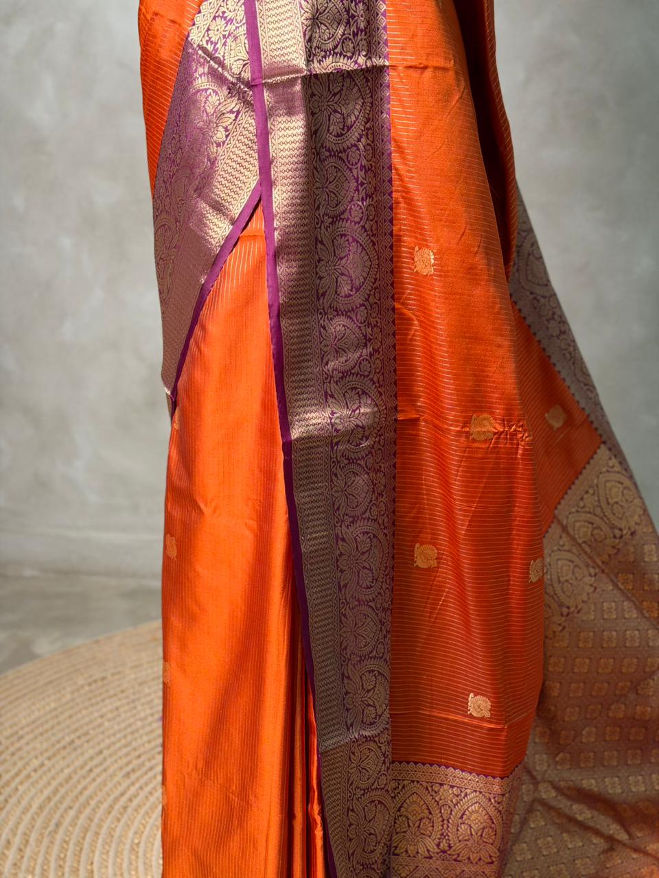 Rust Orange and Purple silk saree -BSP29