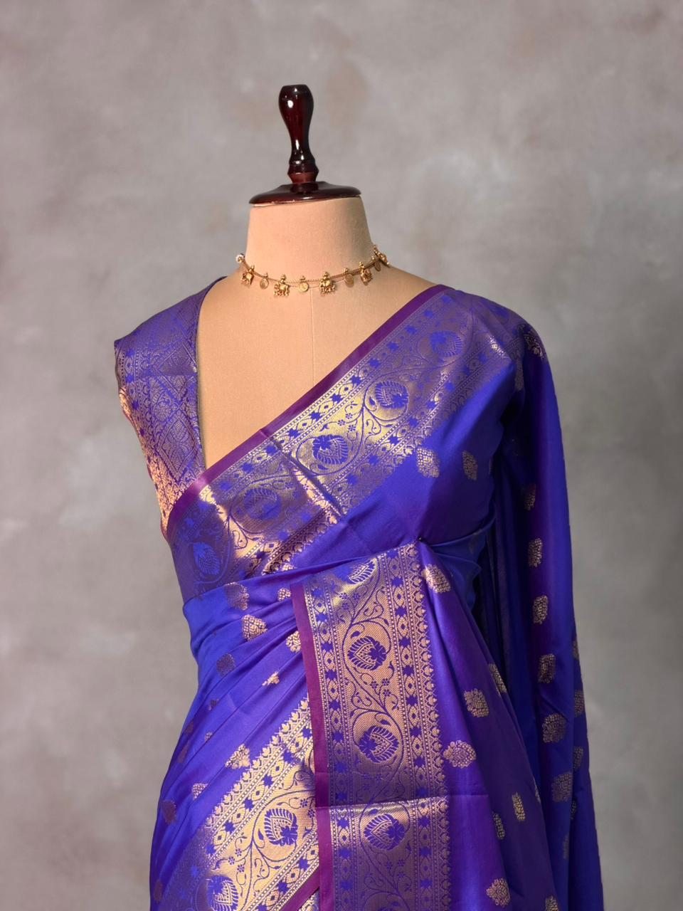 Bluish violet banarasi silk saree- GAL12A