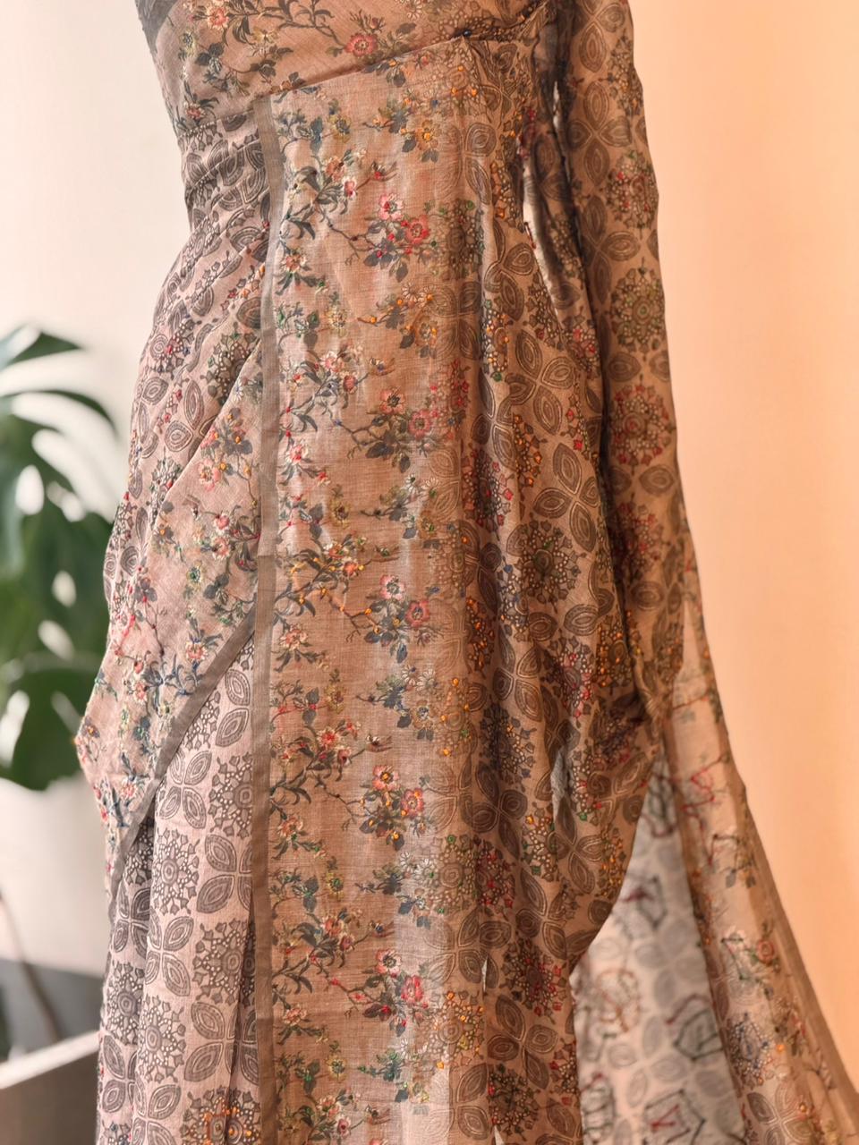 Chicku Shade Pink mul chanderi saree- PBR26H