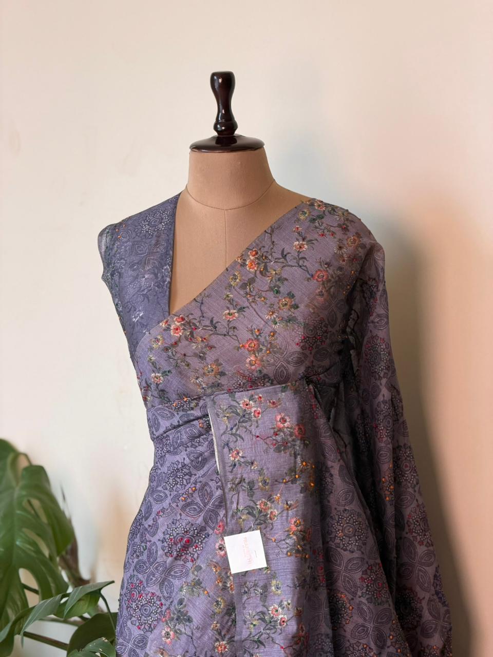 Deep lavender mul chanderi saree- PBR26F