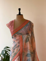 Pastal Peach Pink mul chanderi saree- PBR26I