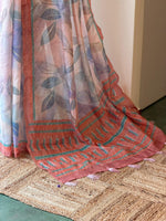Pastal Peach Pink mul chanderi saree- PBR26I