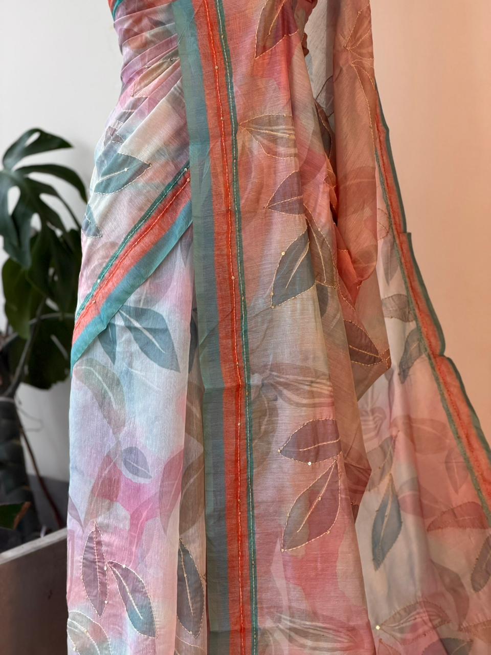 Pastal blue mul chanderi saree- PBR26J