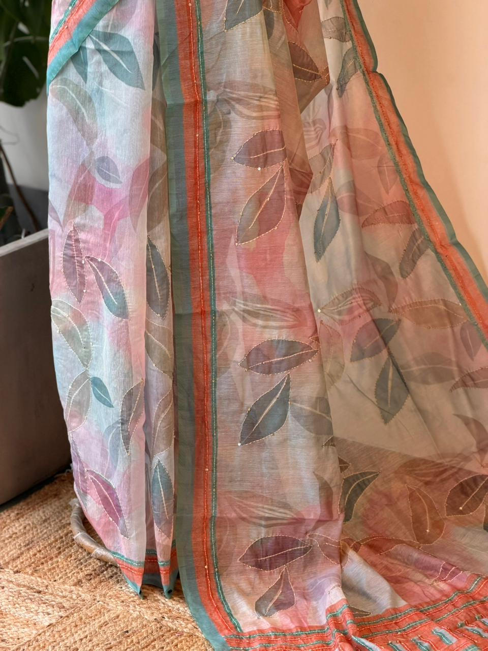 Pastal blue mul chanderi saree- PBR26J