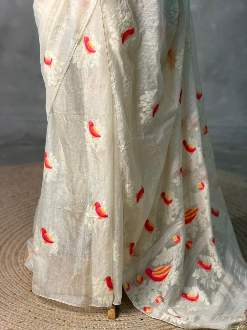 Off white Jamdani Silk cotton saree- PBR4N4