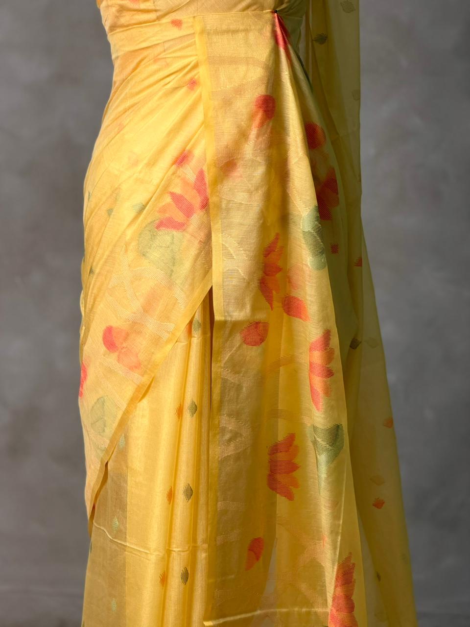 Yellow Jamdani Silk cotton saree- PBR4H2