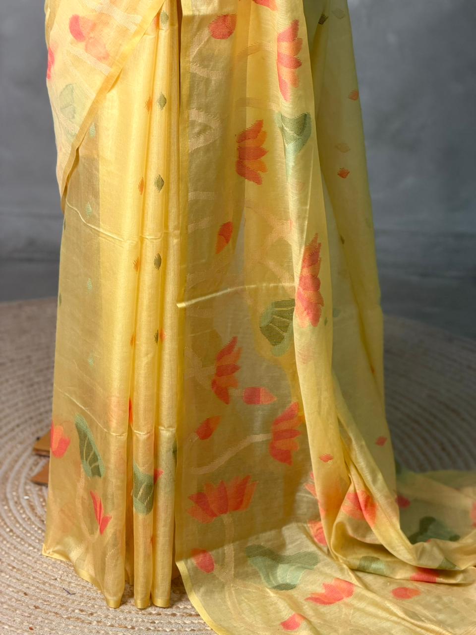 Yellow Jamdani Silk cotton saree- PBR4H2