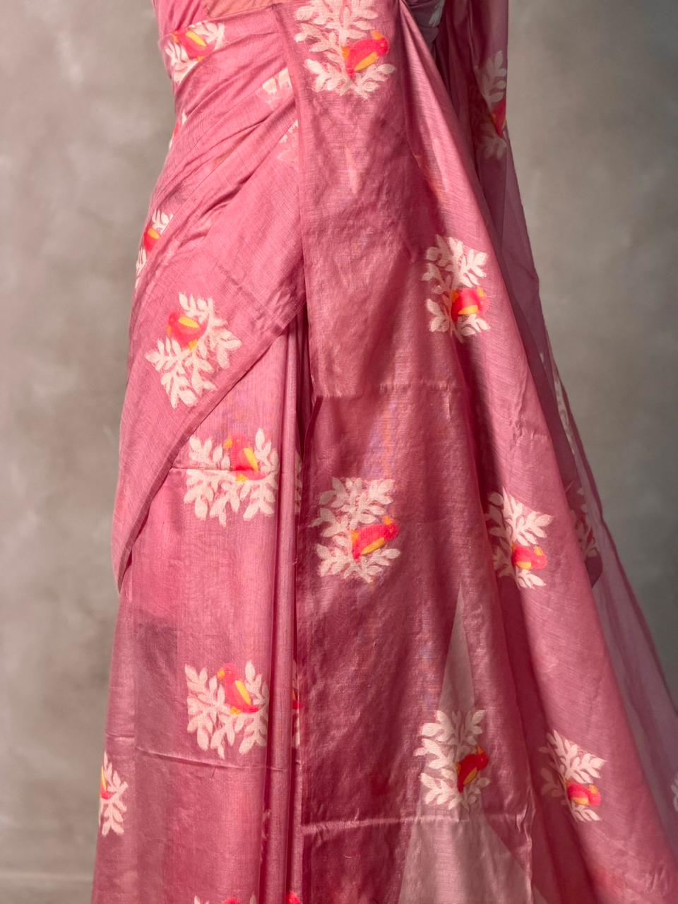 Onion Pink Jamdani Silk cotton saree- PBR4N5