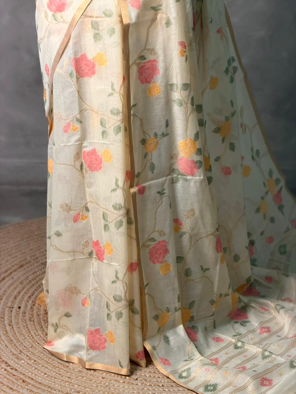 Off white Jamdani Silk cotton saree- PBR4N3