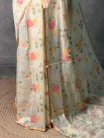 Off white Jamdani Silk cotton saree- PBR4N3
