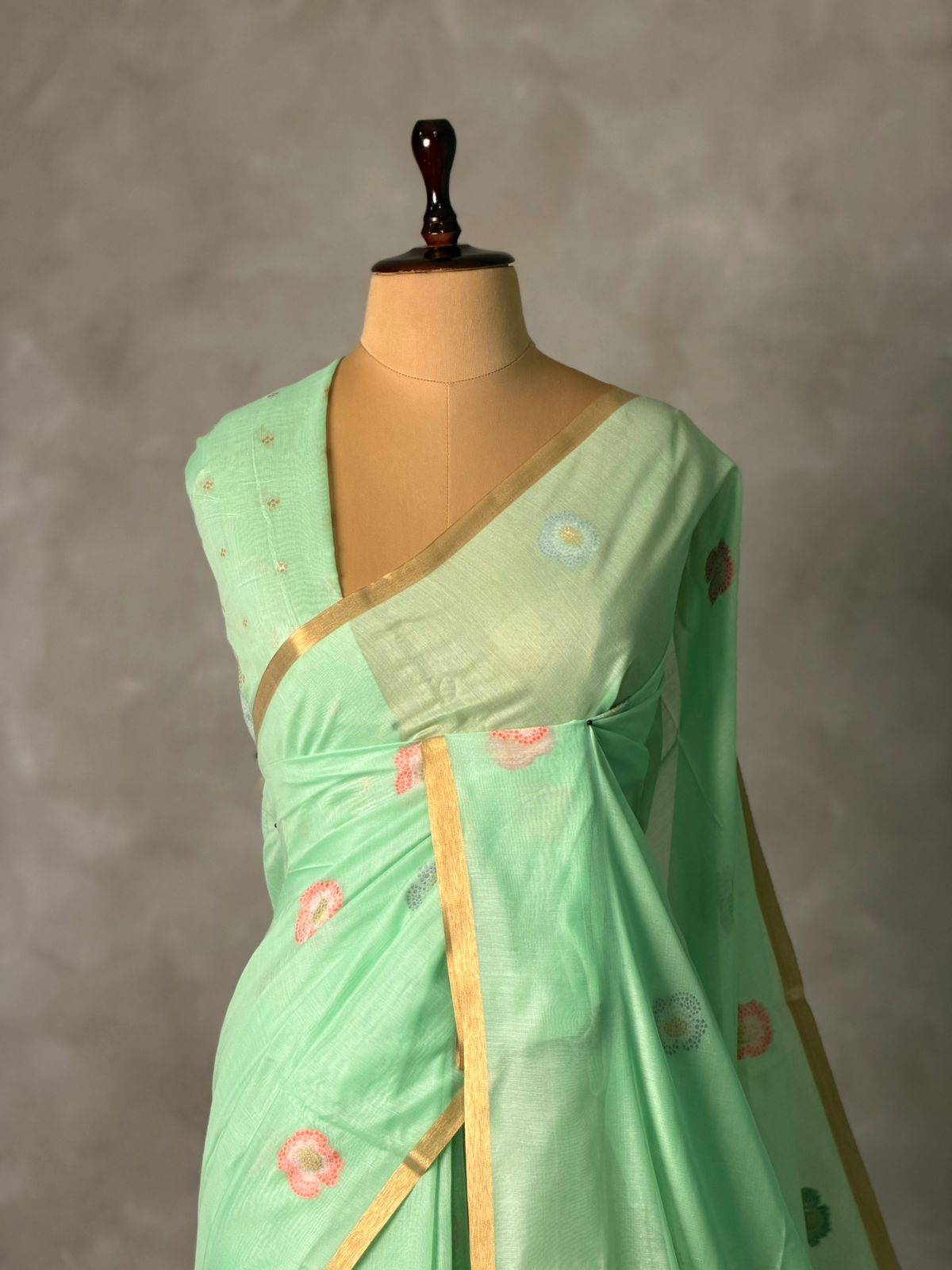Green Jamdani Silk cotton saree- PBR4H3