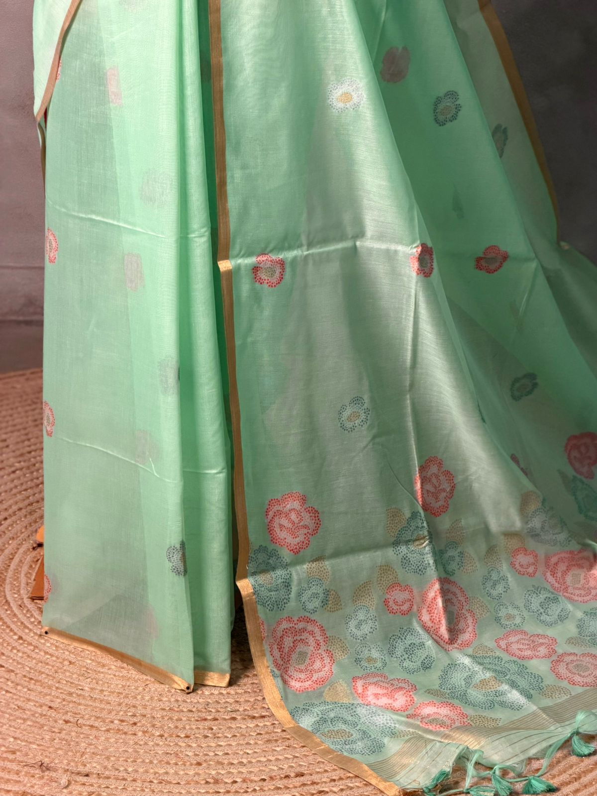 Green Jamdani Silk cotton saree- PBR4H3