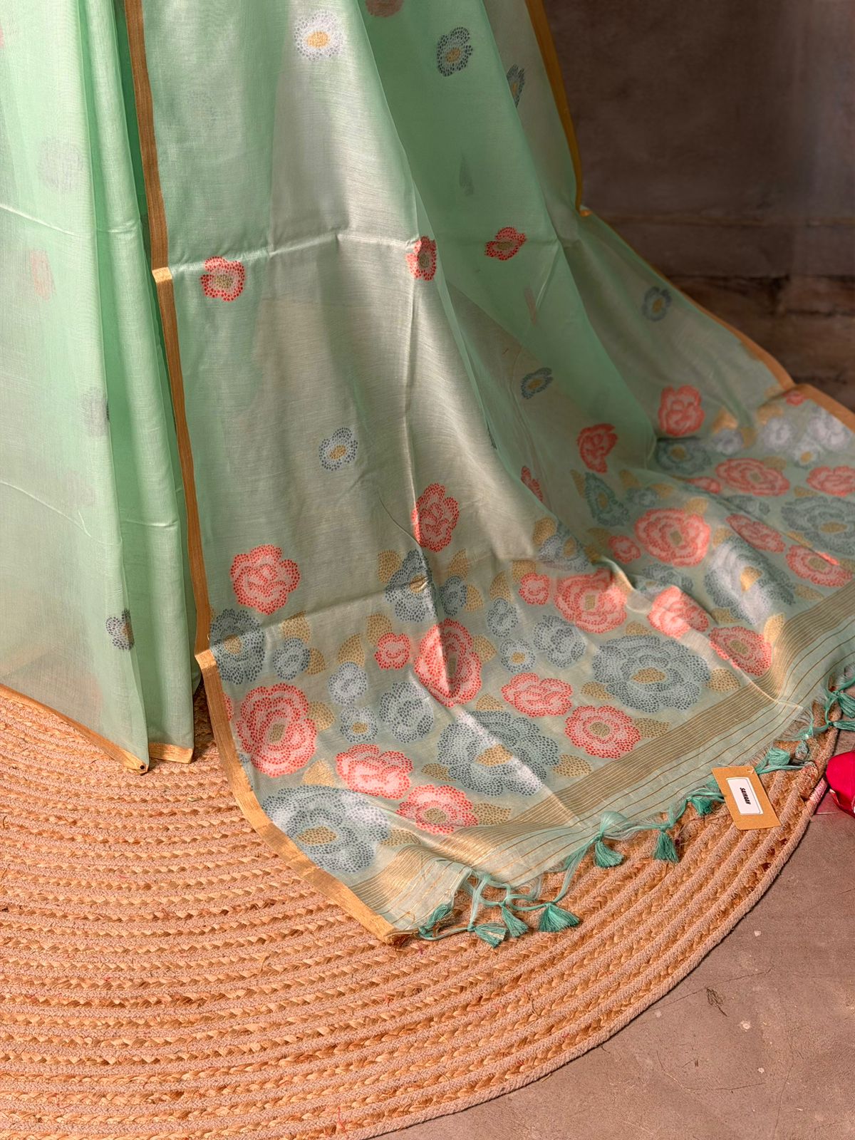 Green Jamdani Silk cotton saree- PBR4H3