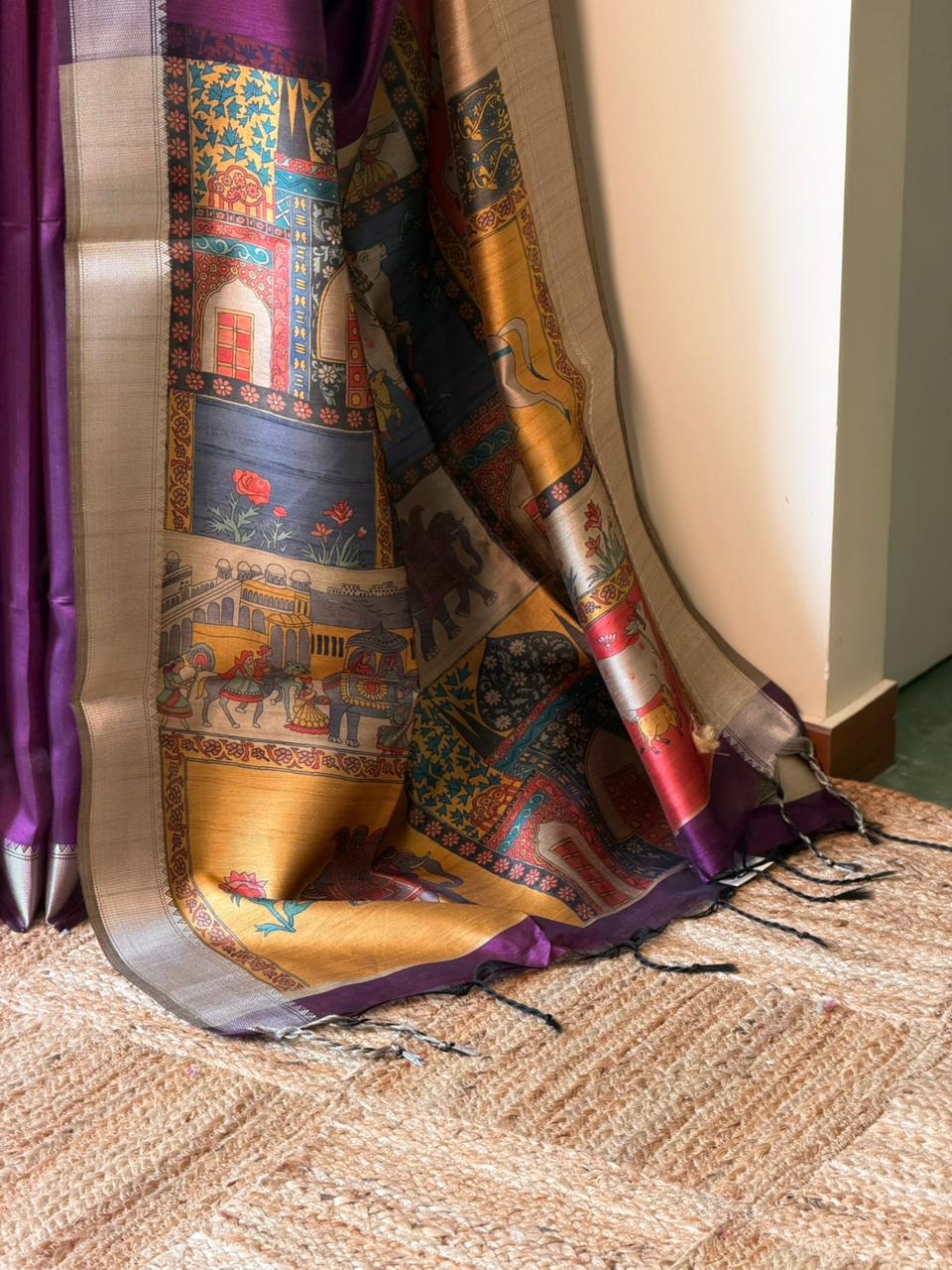 Purple semi tusser saree- PBR28