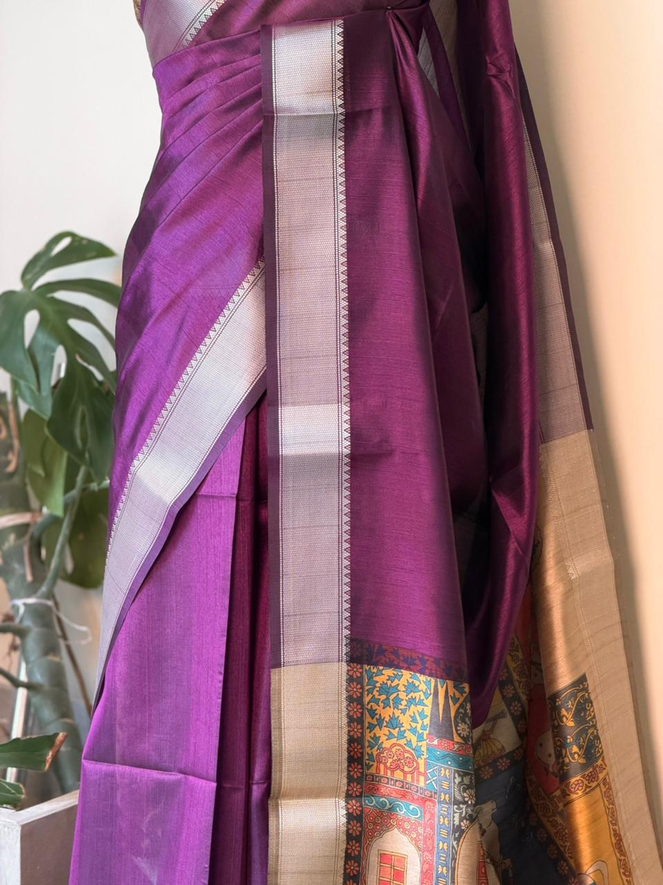 Purple semi tusser saree- PBR28