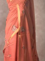 Peach Jamdani Silk cotton saree- PBR27