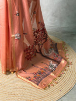 Peach Jamdani Silk cotton saree- PBR27