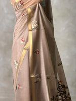 Chicku shade Jamdani Silk cotton saree- PBR27A