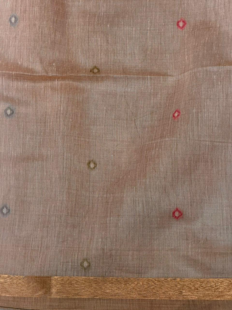 Nude pink Jamdani Silk cotton saree- PBR27B