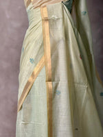 Pastal green Jamdani Silk cotton saree- PBR27C