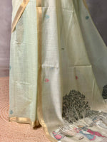 Pastal green Jamdani Silk cotton saree- PBR27C
