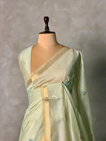 Pastal green Jamdani Silk cotton saree- PBR27C