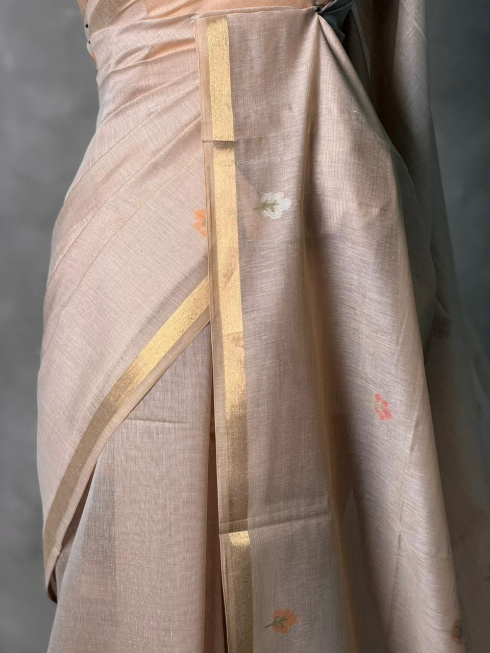 Nude shade Jamdani Silk cotton saree- PBR27D
