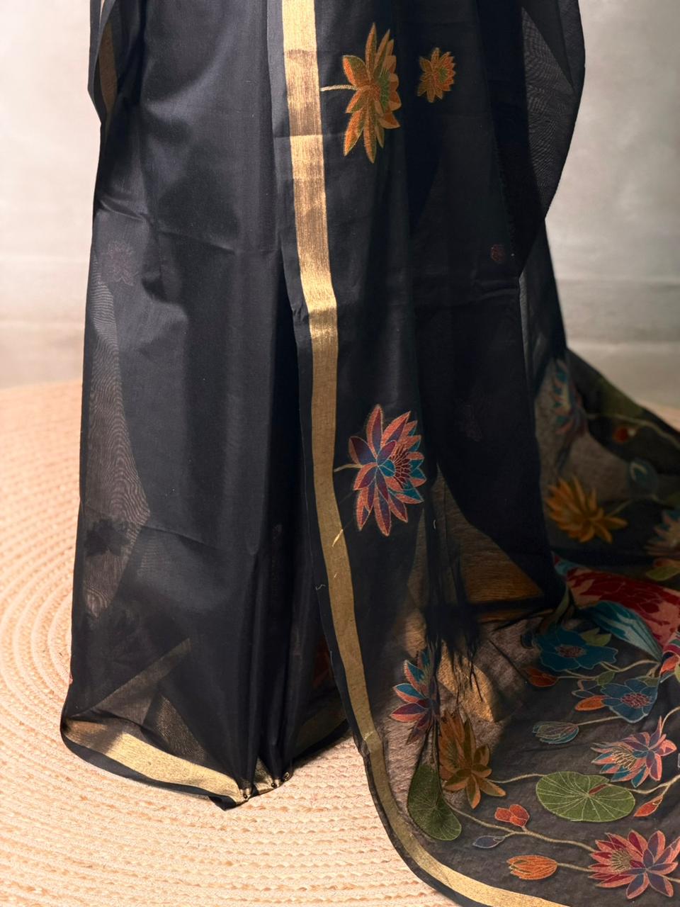 Black Jamdani Silk cotton saree- PBR27F