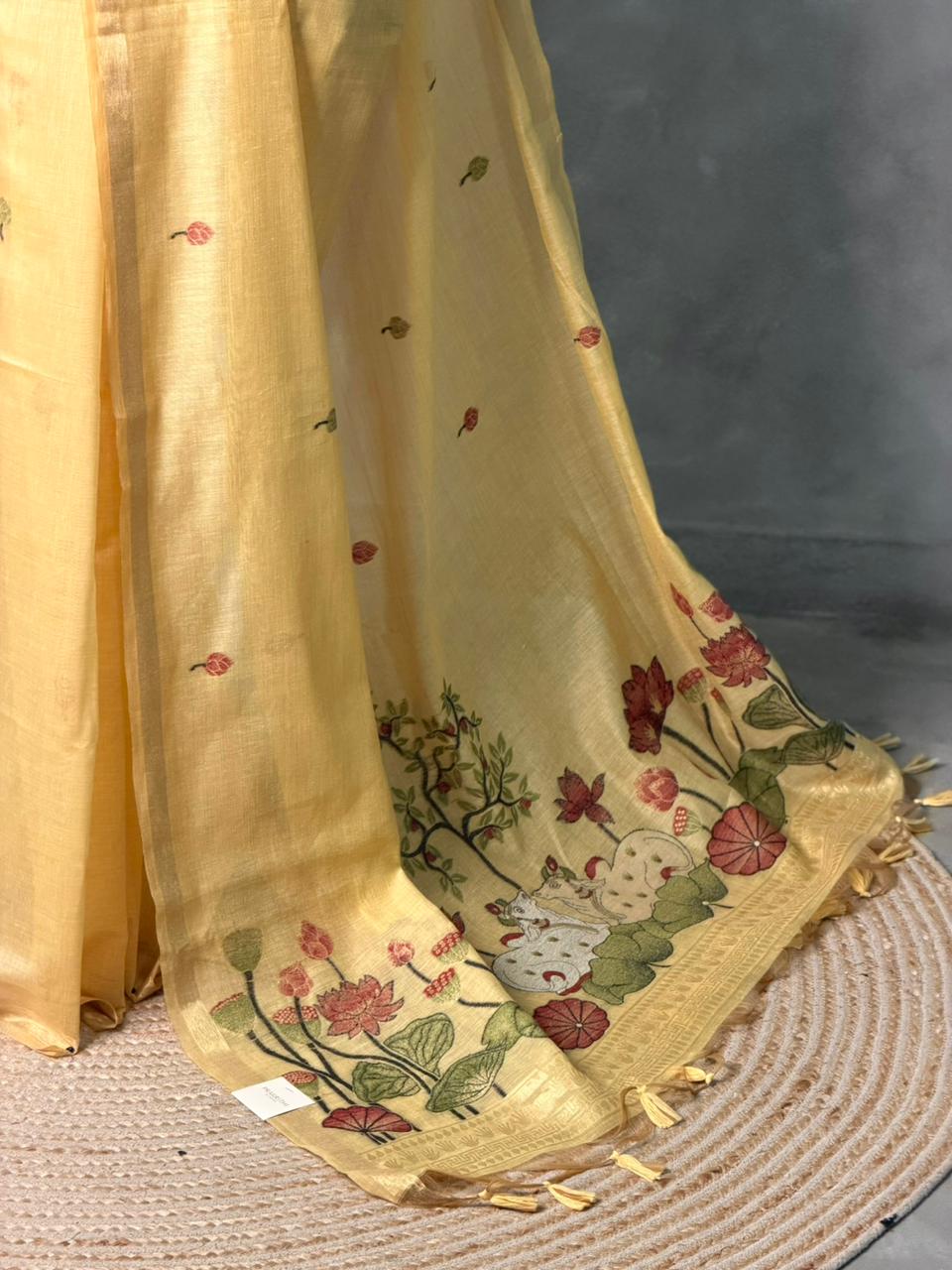 yellow Jamdani Silk cotton saree- PBR27E