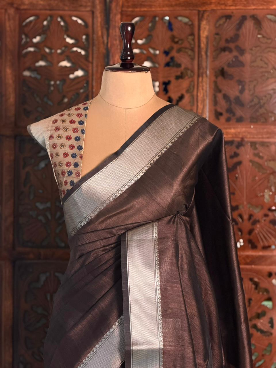 Coffee Brown semi tusser saree- PBR28A