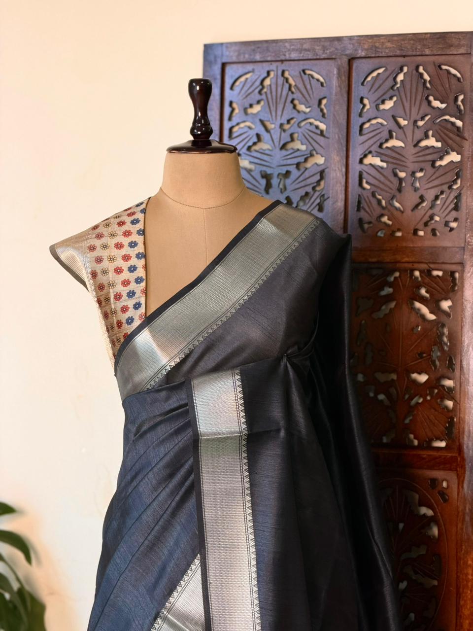 Dark Grey semi tusser saree- PBR28B