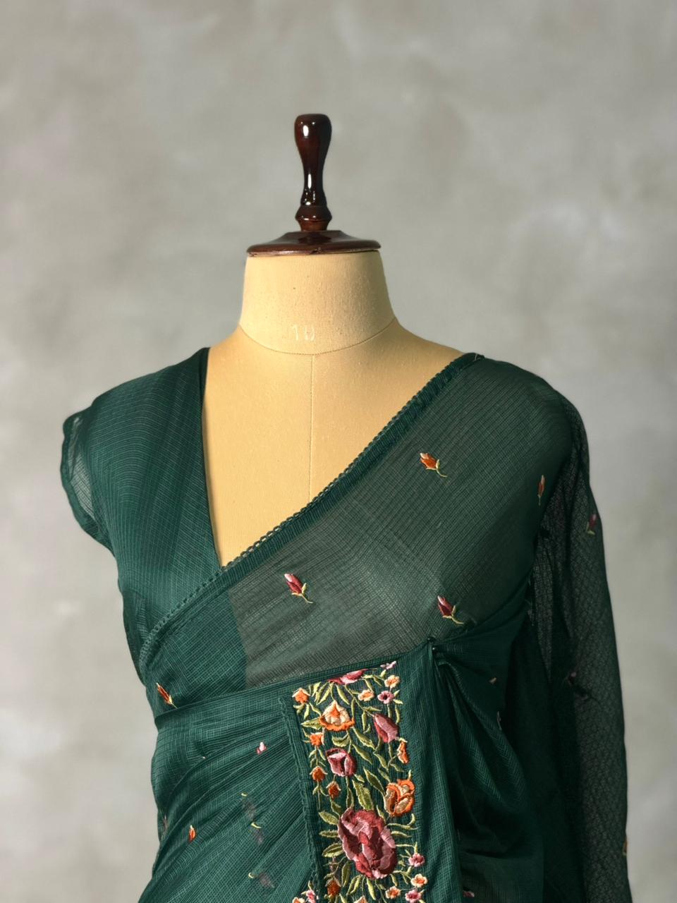 Dark green Soft kotta saree- PBR29A
