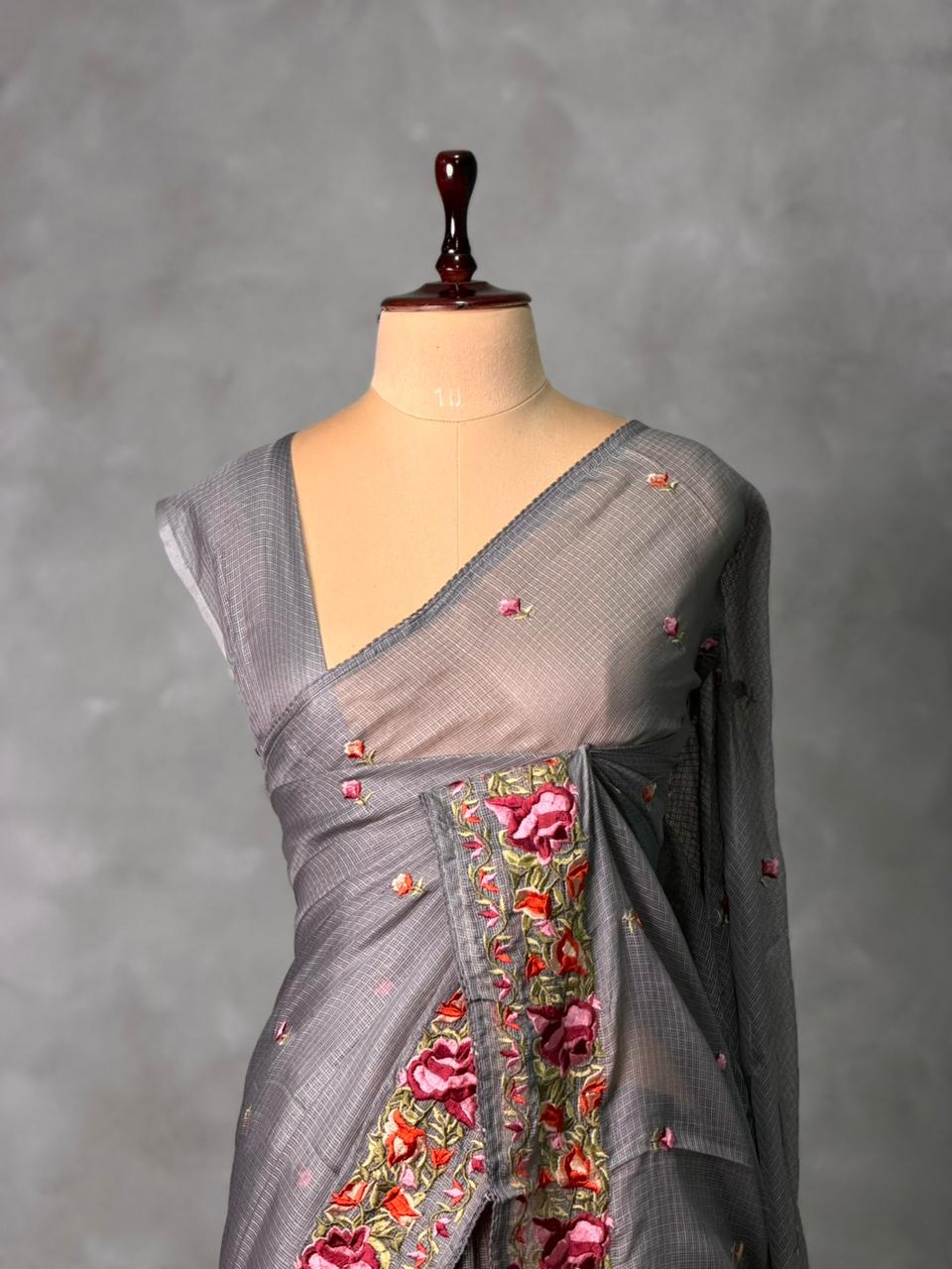 Dark grey Soft kotta saree- PBR29B