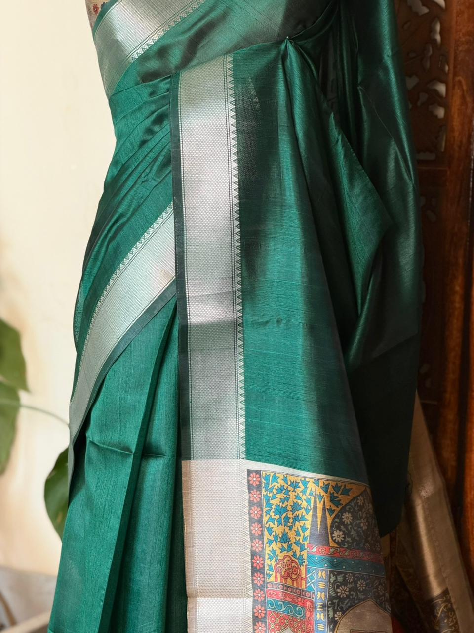 Green semi tusser saree- PBR28C