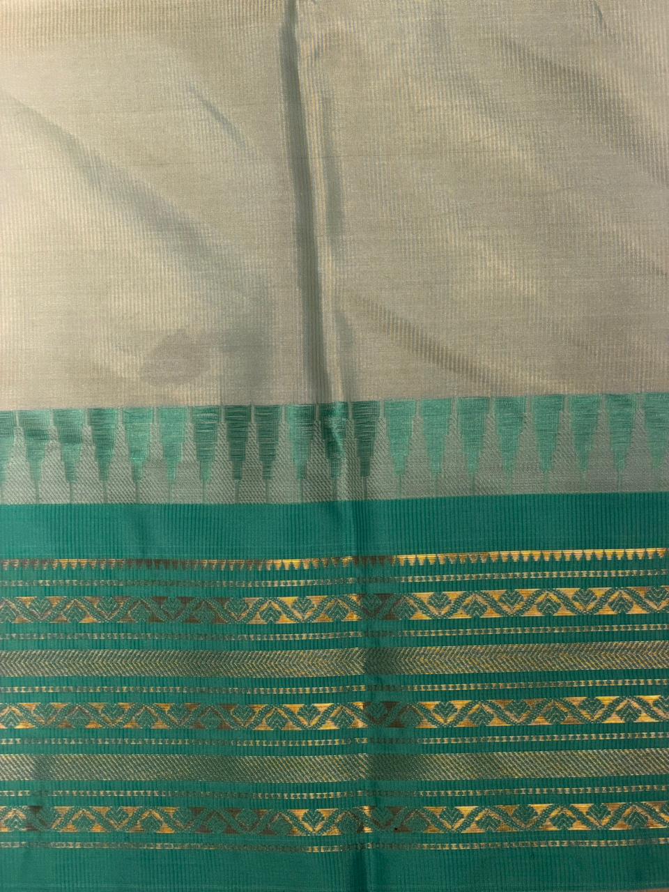 Cream and Blue semi silk saree - PIH88H