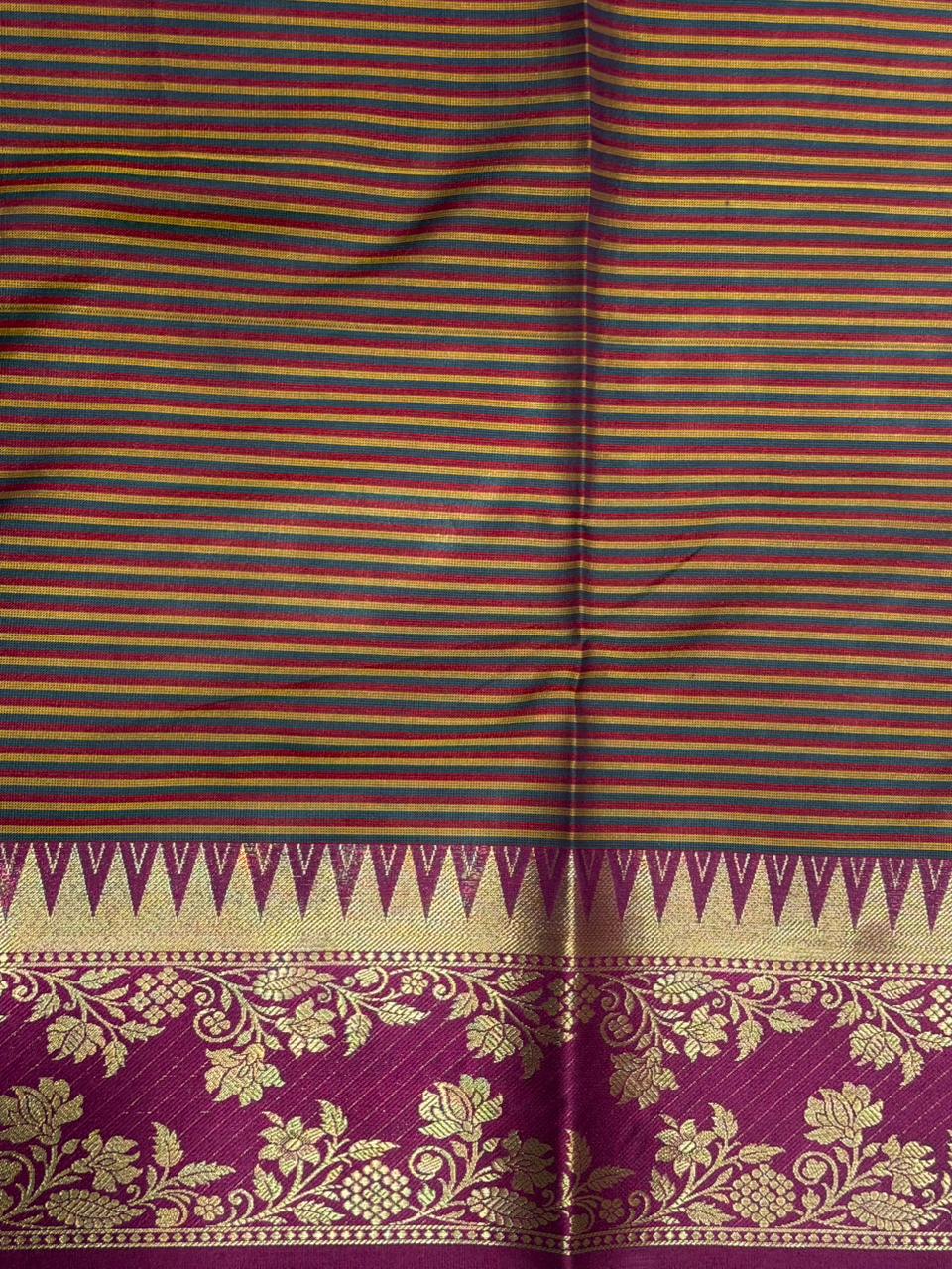 Mustard yellow and Magenta semi silk saree - PFAZ15