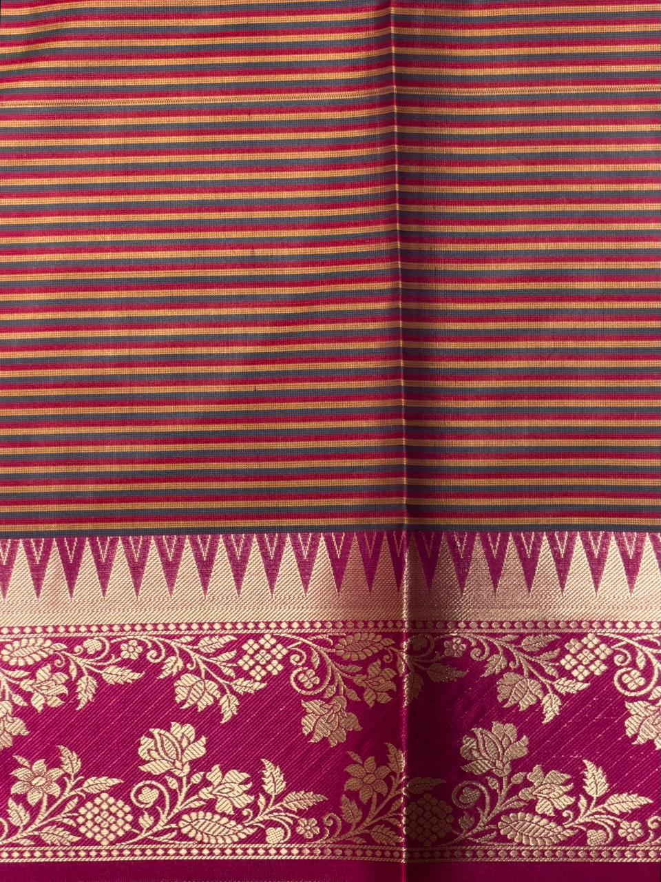 Mustard yellow and Magenta semi silk saree - PFAZ15A