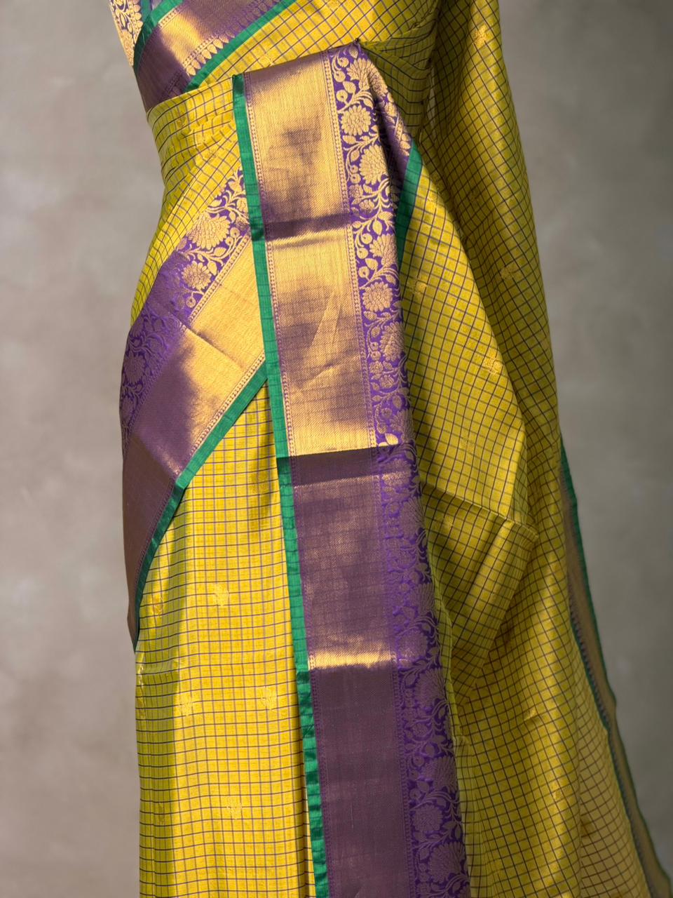 Lime yellow and Violet semi silk saree - PIH88M