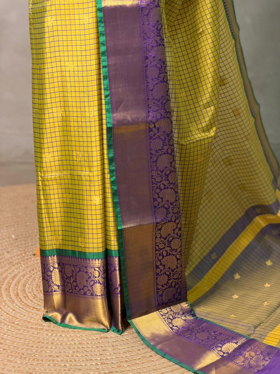 Lime yellow and Violet semi silk saree - PIH88M