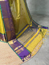 Lime yellow and Violet semi silk saree - PIH88M