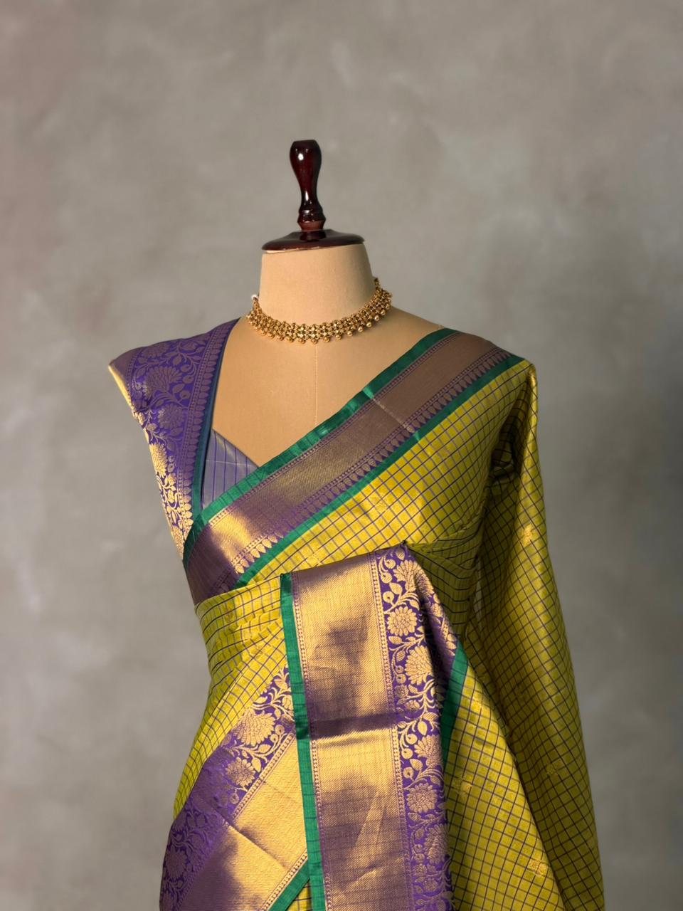 Lime yellow and Violet semi silk saree - PIH88M