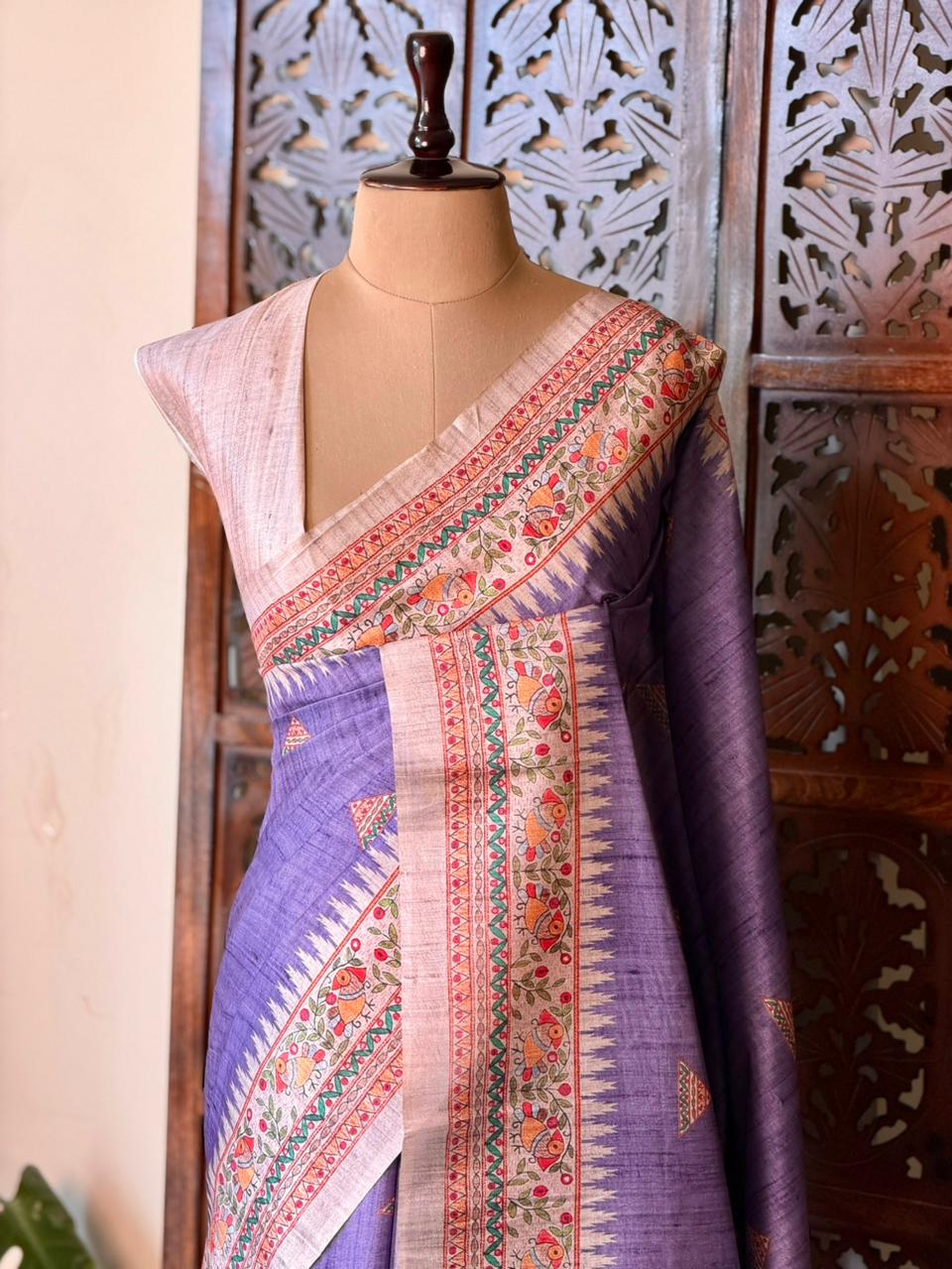 Lavender semi tusser saree- PBR31A