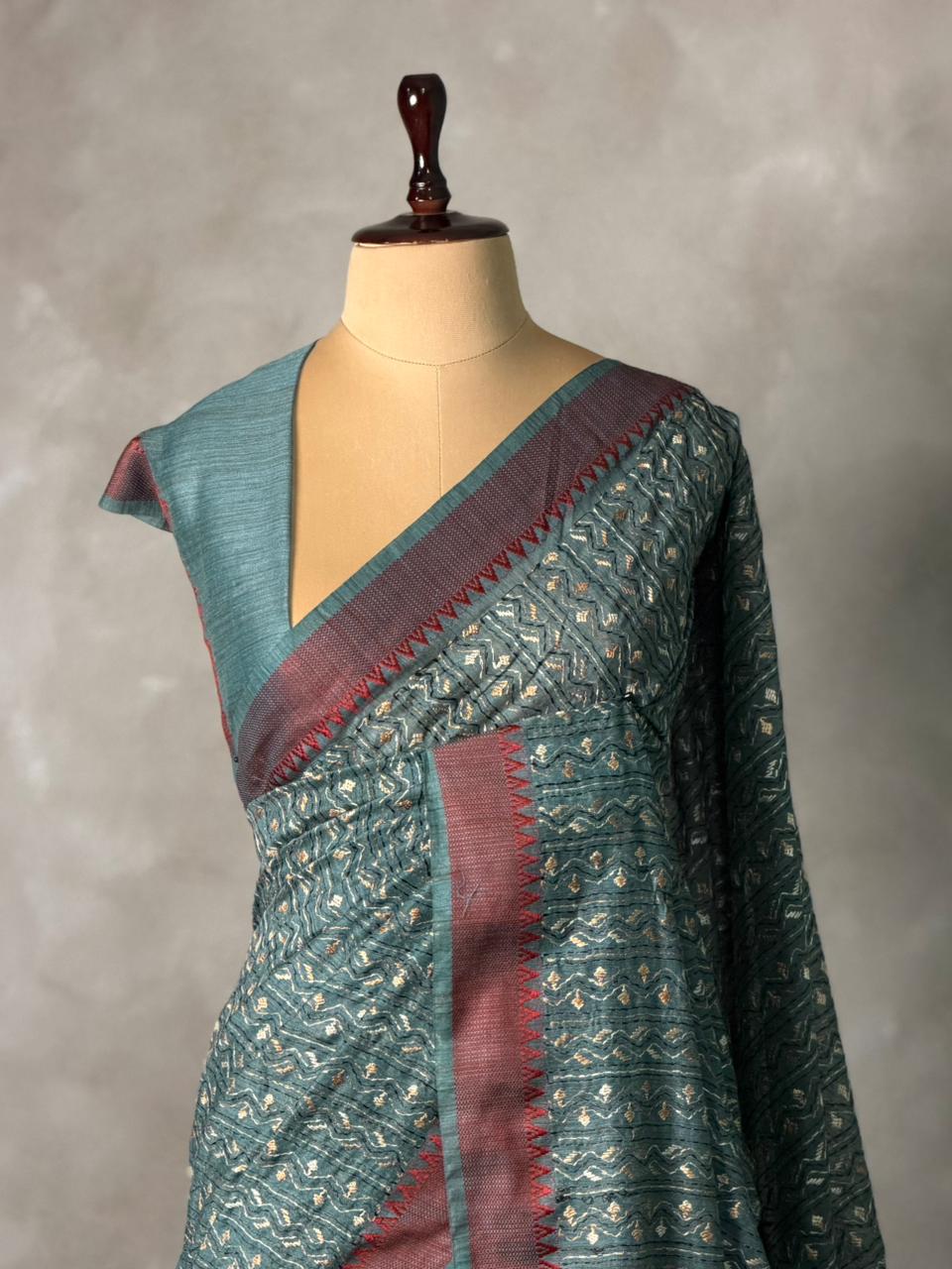 Greyish blue semi tusser saree- PBR32
